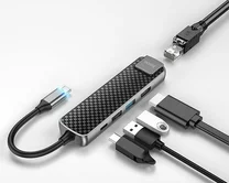 Type-C HUB Hoco HB23 (HDMI+USB3.0+USB2.0+RJ45+PD) серый