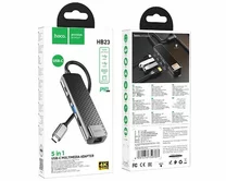 Type-C HUB Hoco HB23 (HDMI+USB3.0+USB2.0+RJ45+PD) серый