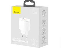 СЗУ-1USB + 1USB-C Baseus Compact Quick Charger 20W белый