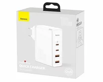 СЗУ-2USB + 2USB-C Baseus GaN2 100W + кабель Type-C-Type-C белый, 1м