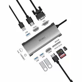 Type-C HUB Wiwu Alpha A11312H, серый (2 Type-C - 3 USB,+2 HDMI+VGA+RJ45+AUX3.5mm+Cardreader)