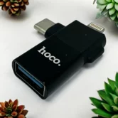 OTG Hoco UA17 iP/Type-C папа to USB мама, 2в1, черный