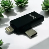 OTG Hoco UA17 iP/Type-C папа to USB мама, 2в1, черный